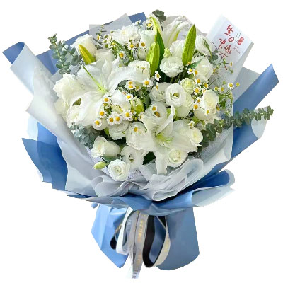 衡水11朵白玫瑰桔梗百合，爱永恒不息