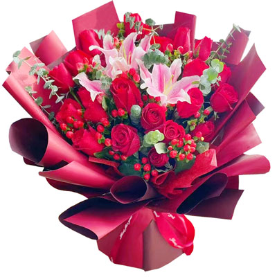 衡水22朵红玫瑰百合，爱的火焰