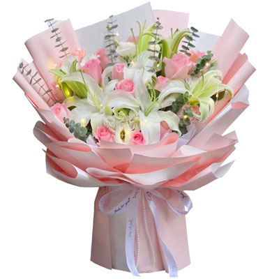 衡水16朵粉玫瑰百合，感情稳定坚固