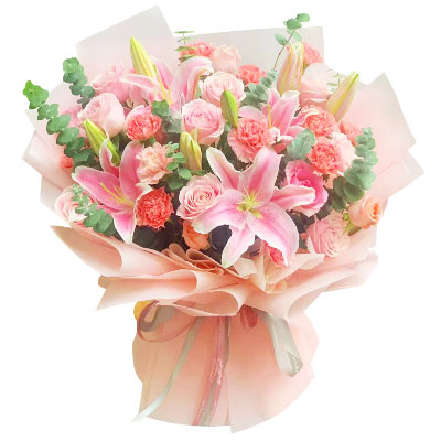 衡水11朵粉色康乃馨玫瑰百合，充满爱和温馨